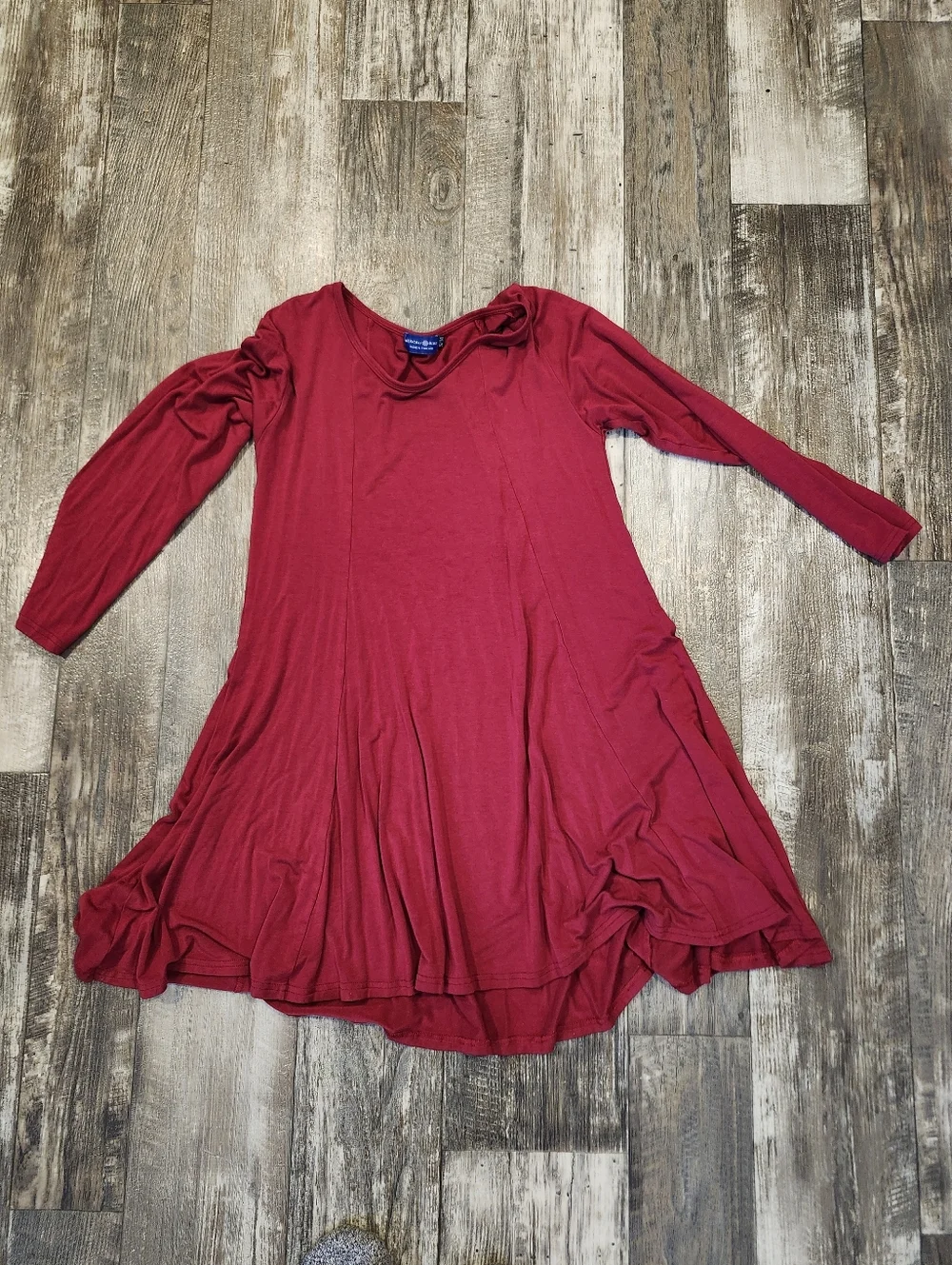 Mexicali Blues Size S/M Red Flowy Swing Dress | Long Sleeve Boho Casual Tunic |